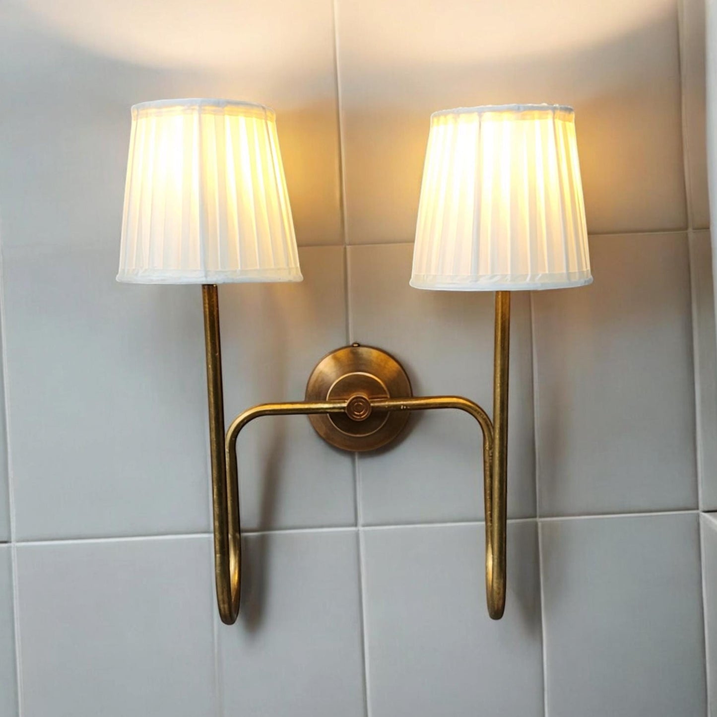 Handcrafted Raw Brass 2-Arm Wall Lamp: Artisan Lighting Fixture