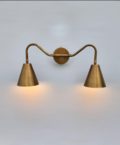 Brass Double Wall Sconce: Vintage Farmhouse Vanity Light