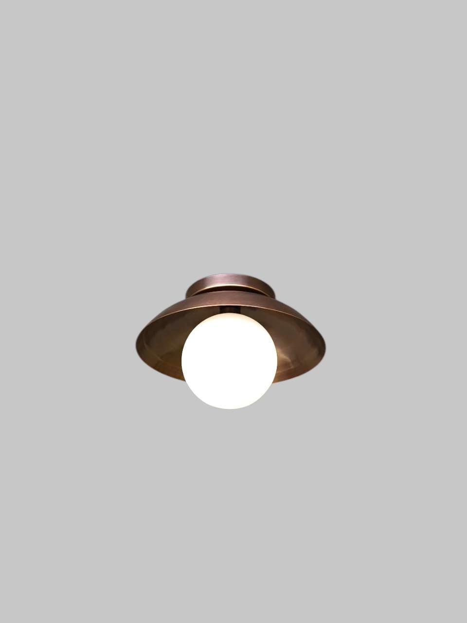 Handcrafted Raw Brass Flush Mount Ceiling Light with Frosted Glass Globe