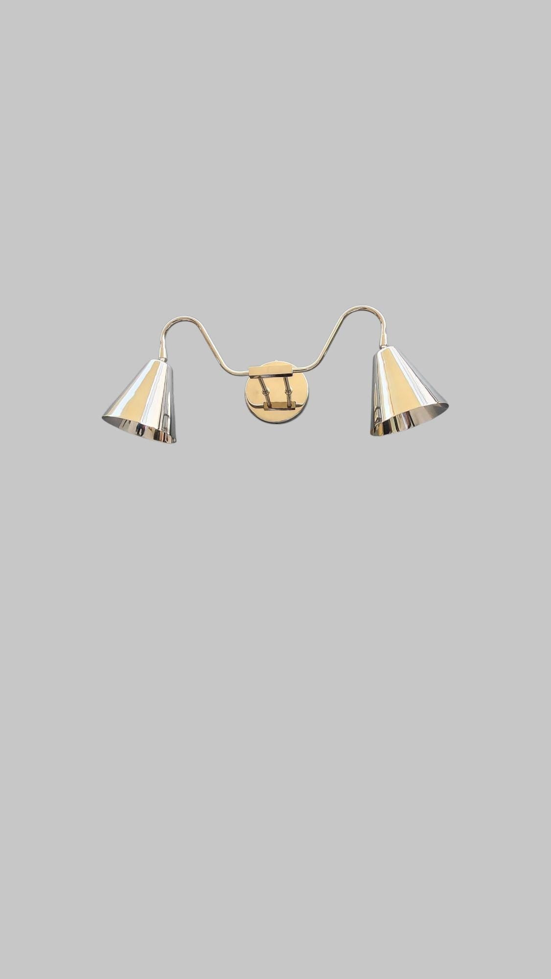 Handmade Brass Wall Sconce: Chrome Finish, Dual Cone Shade