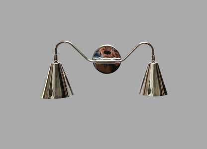 Handmade Brass Wall Sconce: Chrome Finish, Dual Cone Shade