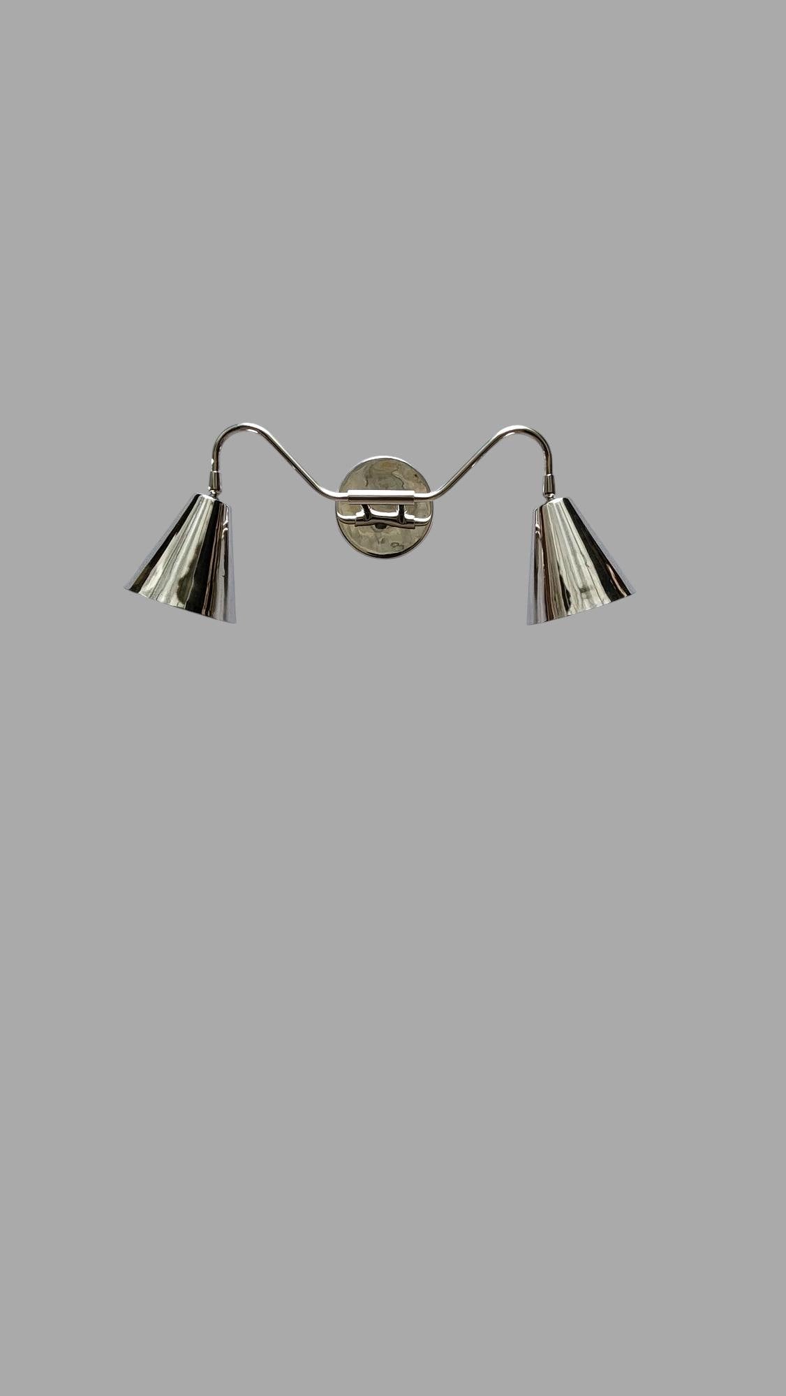 Handmade Brass Wall Sconce: Chrome Finish, Dual Cone Shade