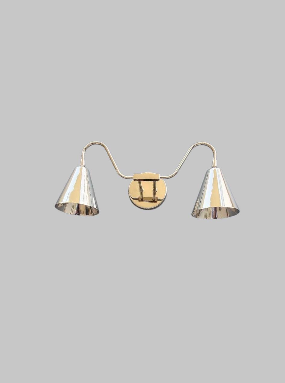 Handmade Brass Wall Sconce: Chrome Finish, Dual Cone Shade