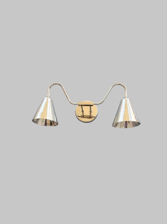 Handmade Brass Wall Sconce: Chrome Finish, Dual Cone Shade