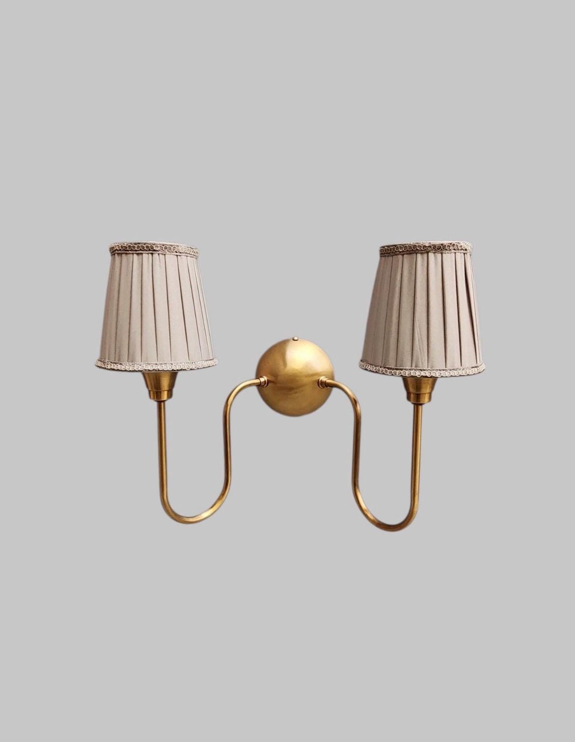 Handcrafted Raw Brass Double Arm Wall Sconce - Mid-Century Modern