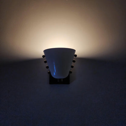 Mid-Century brass wall sconce- Bold cone design with Dove White lampshade