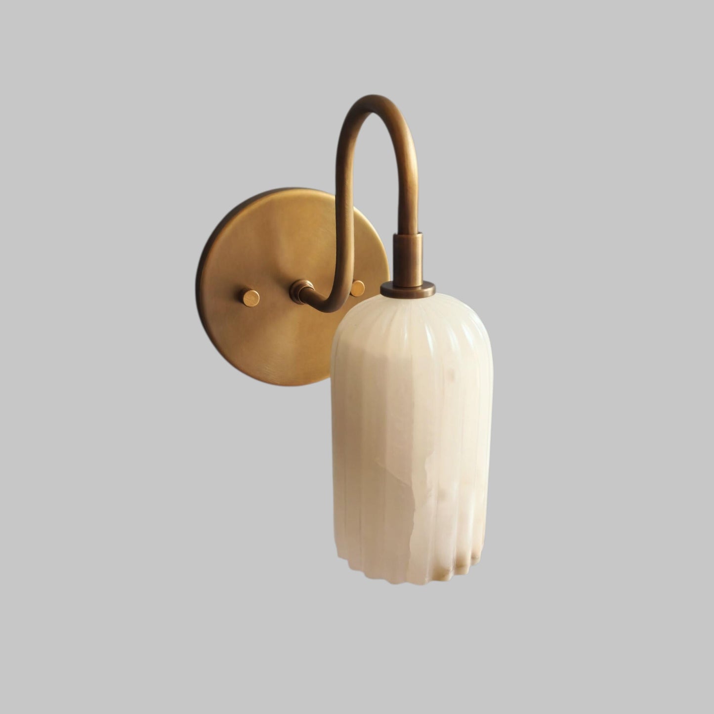 Hand-Carved Alabaster Wall Sconce: Brass Accent Light, Ethereal Stone Lighting
