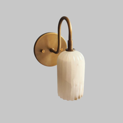 Hand-Carved Alabaster Wall Sconce: Brass Accent Light, Ethereal Stone Lighting