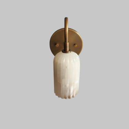 Hand-Carved Alabaster Wall Sconce: Brass Accent Light, Ethereal Stone Lighting