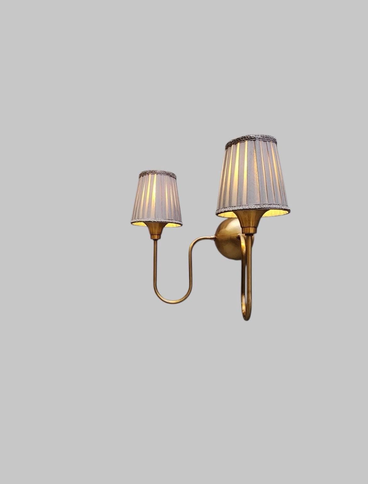 Handcrafted Raw Brass Double Arm Wall Sconce - Mid-Century Modern