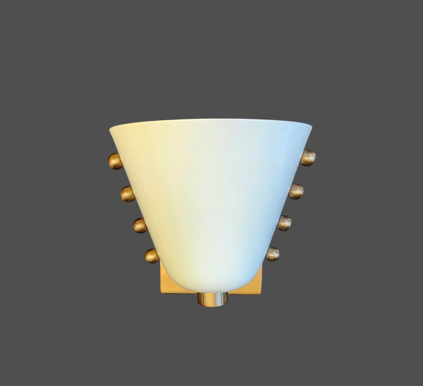 Mid-Century brass wall sconce- Bold cone design with Dove White lampshade