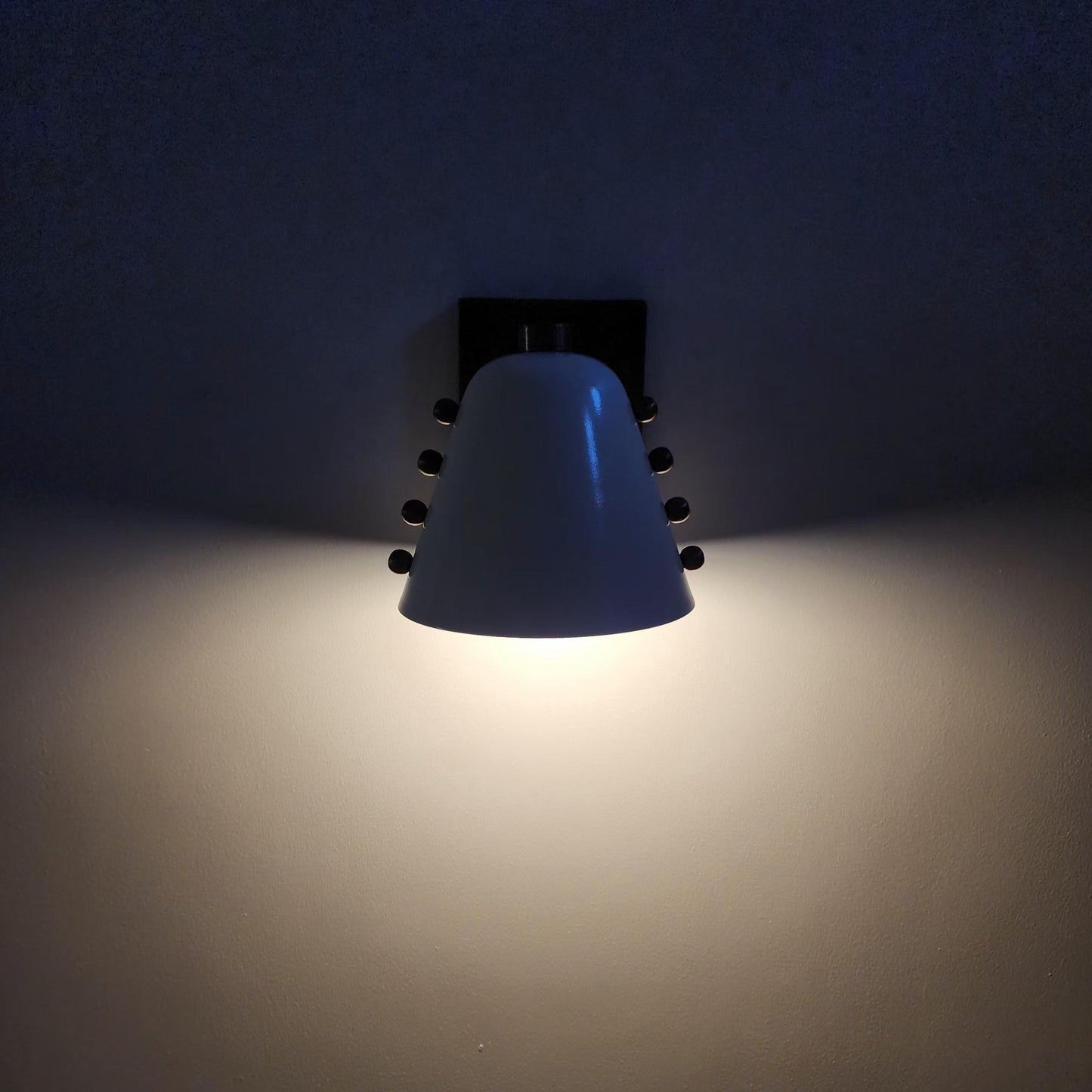 Mid-Century brass wall sconce- Bold cone design with Dove White lampshade