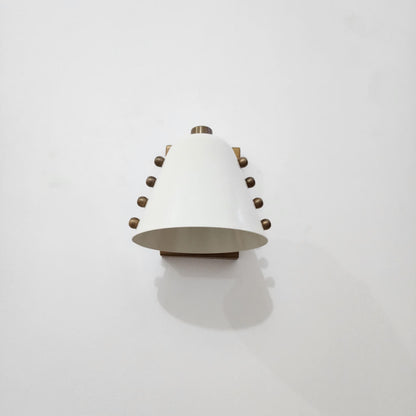Mid-Century brass wall sconce- Bold cone design with Dove White lampshade