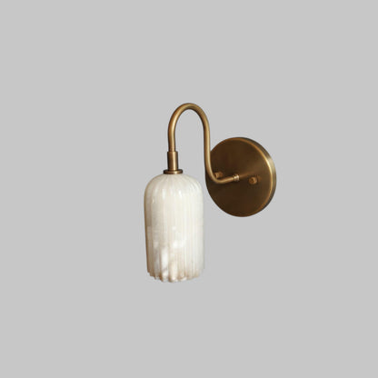 Hand-Carved Alabaster Wall Sconce: Brass Accent Light, Ethereal Stone Lighting