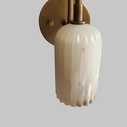 Hand-Carved Alabaster Wall Sconce: Brass Accent Light, Ethereal Stone Lighting