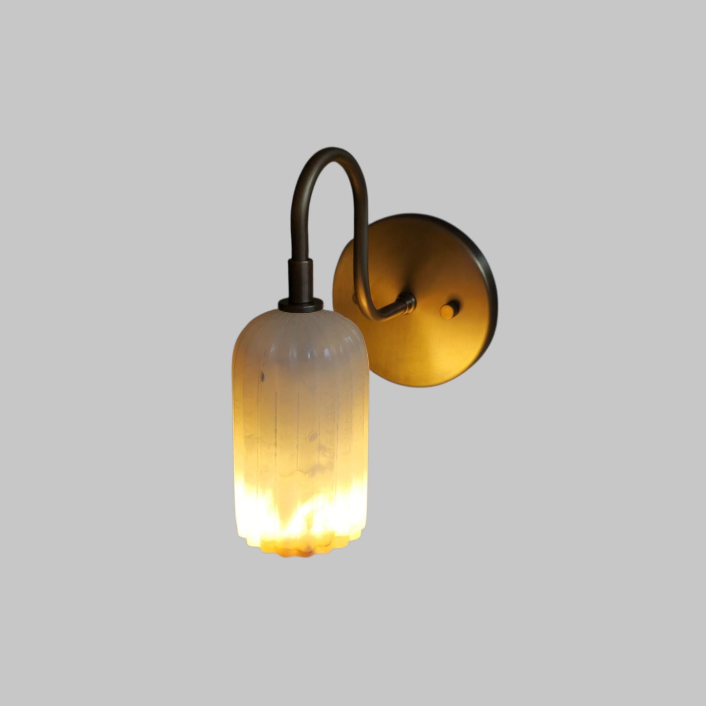 Hand-Carved Alabaster Wall Sconce: Brass Accent Light, Ethereal Stone Lighting