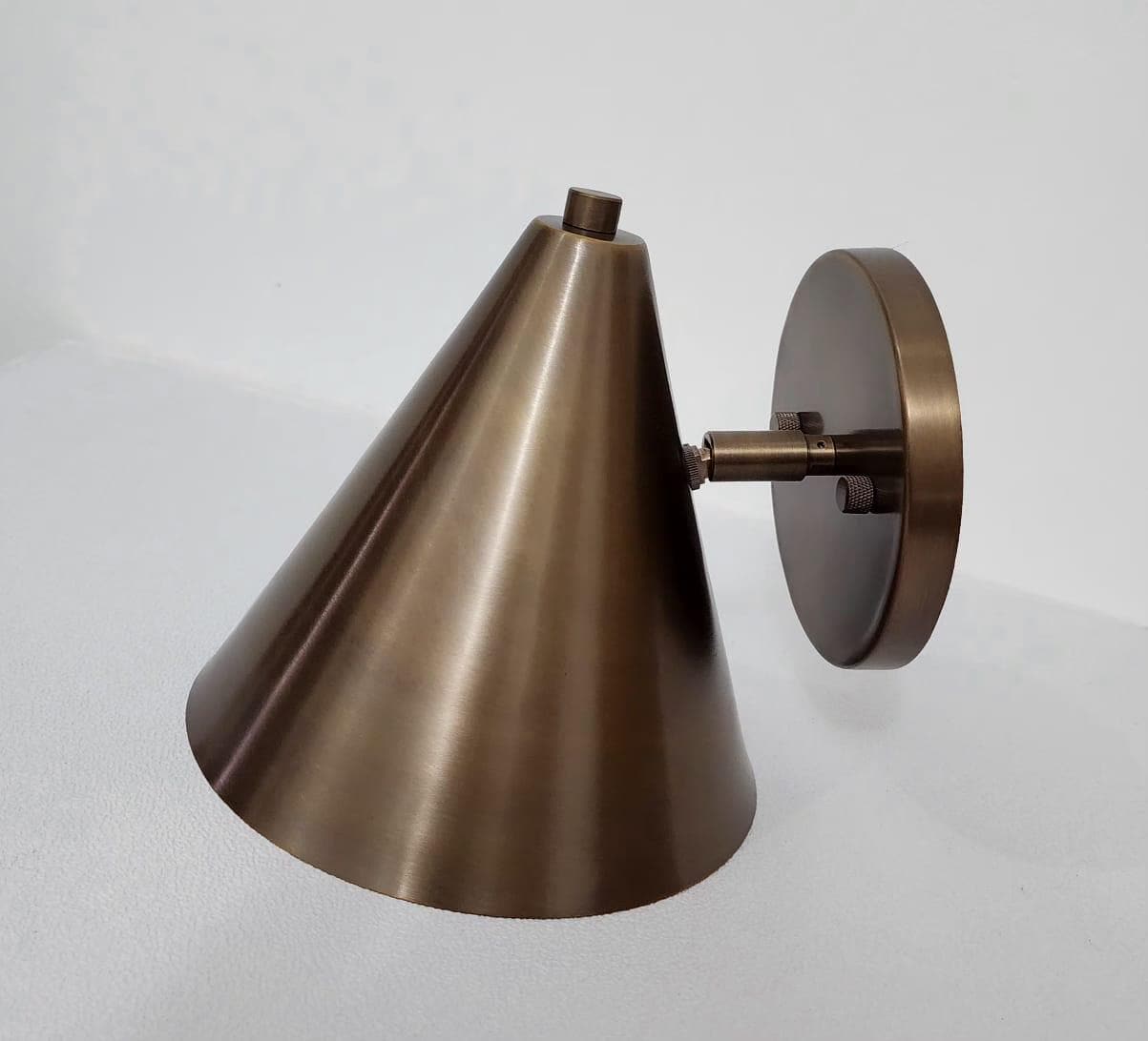 Mid-Century Modern Cone Wall Sconce, Solid Brass Adjustable Spot Lamp, Handcrafted Italian-Style Lighting Fixture
