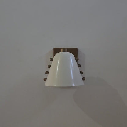 Mid-Century brass wall sconce- Bold cone design with Dove White lampshade